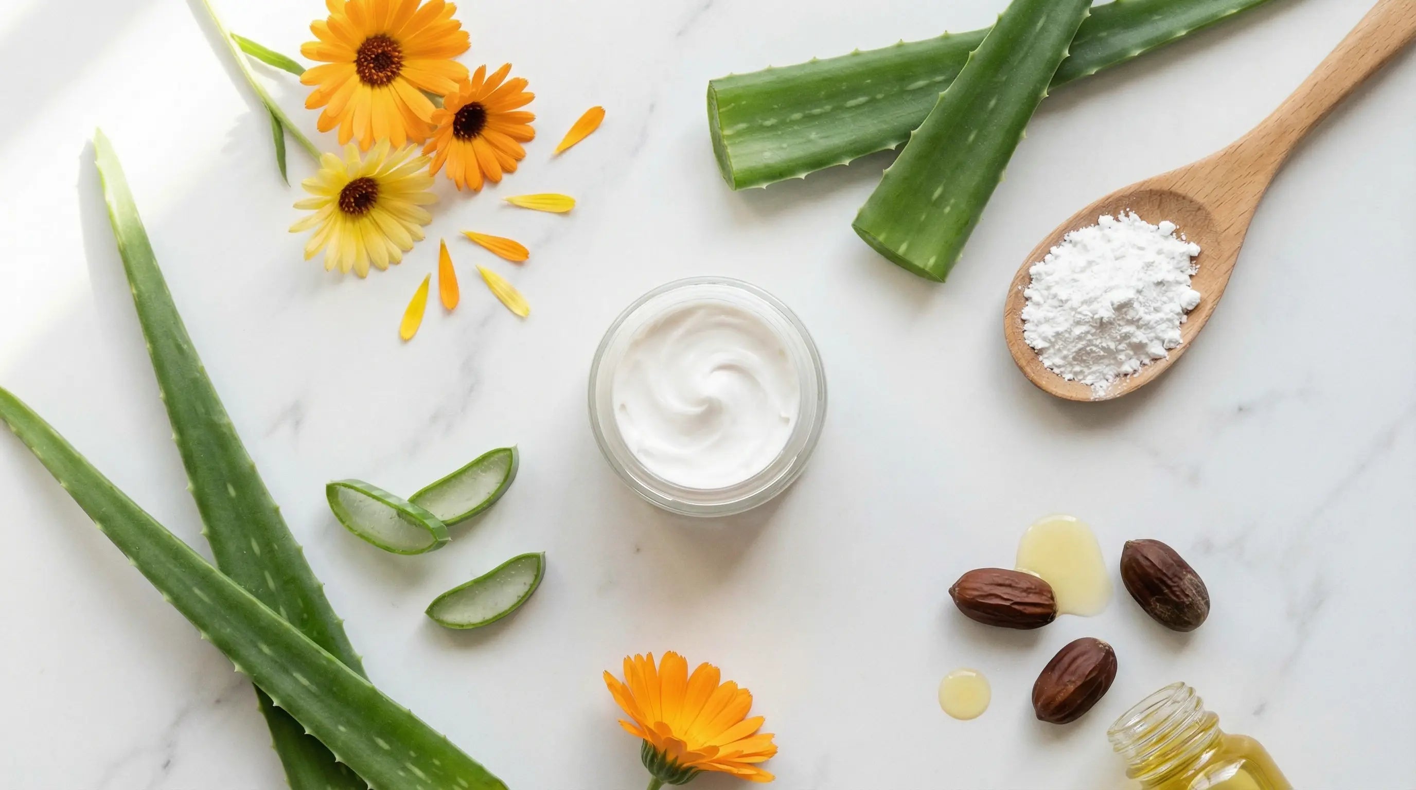 Natural zinc oxide cream with aloe vera, calendula, and jojoba ingredients for eczema skin repair